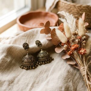 Pendientes Jhumka de latón envejecido con campanillas