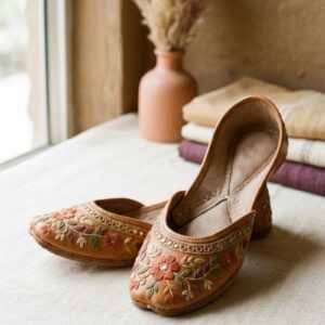 Juttis de cuero bordadas a mano con motivos florales - Juttis Bordadas Shukar
