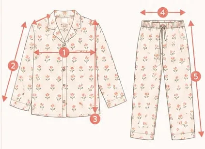 Dibujo de la camisa y el pantalón de un pijama infantil con las medidas señaladas y numeradas