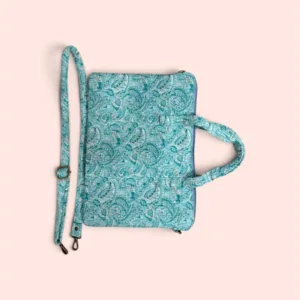 Funda de ordenador Shukar de algodón acolchado con estampado artesanal azul