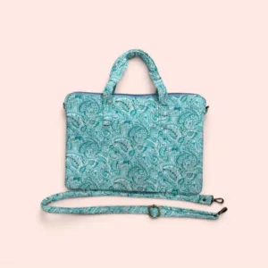 Funda de ordenador Shukar de algodón acolchado con estampado artesanal azul