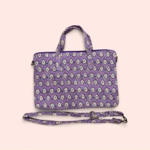 Funda de ordenador Shukar de algodón acolchado con estampado artesanal morado