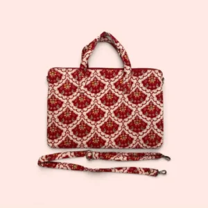 Funda de ordenador Shukar de algodón acolchado con estampado artesanal rojo
