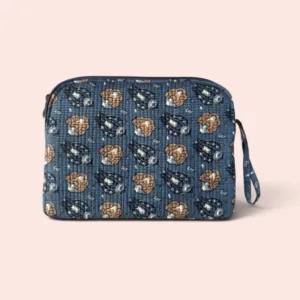 Funda de tablet con asa Shukar de algodón acolchado con estampado artesanal azul