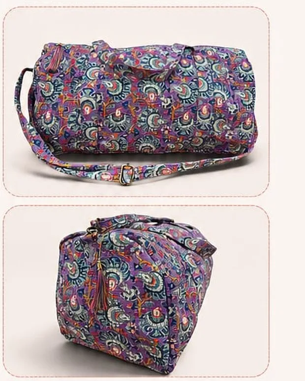 Bolsa de viaje Weekend Bag de algodón estampado, vista de lado y de frente
