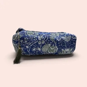 Neceser grande Shukar de algodón con estampado artesanal azul
