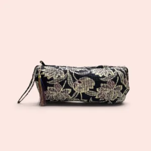 Neceser grande Shukar de algodón con estampado artesanal negro