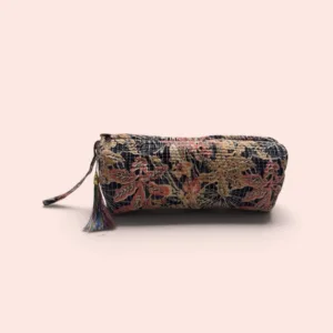 Neceser grande Shukar de algodón con estampado artesanal negro y amarillo