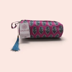 Neceser grande Shukar de algodón con estampado artesanal rosa