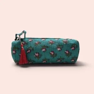 Neceser grande Shukar de algodón con estampado artesanal verde