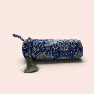 Neceser mediano Shukar de algodón con estampado artesanal azul