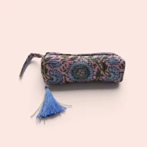 Neceser mediano Shukar de algodón con estampado artesanal rosa