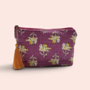 Neceser pequeño Shukar de algodón con estampado artesanal rosa