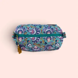 Neceser Súper azul, estampado artesanal indio