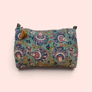 Neceser Súper verde, estampado artesanal indio