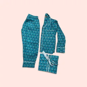 Pijama infantil Shukar de algodón con estampado artesanal azul, talla 8/9