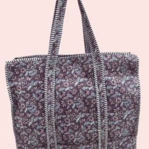 Bolso Tote Bag con cremallera Shukar de algodón con estampado artesanal morado