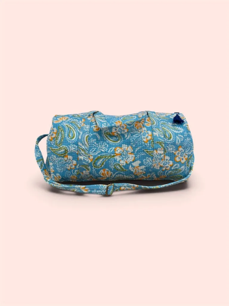 Bolsa de viaje Weekend Bag Shukar de algodón con estampado artesanal azul