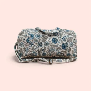 Bolsa de viaje Weekend Bag Shukar de algodón con estampado artesanal blanco y azul