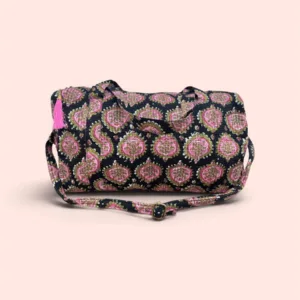 Bolsa de viaje Weekend Bag Shukar de algodón con estampado artesanal negro