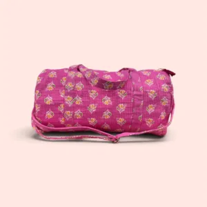 Bolsa de viaje Weekend Bag Shukar de algodón con estampado artesanal rosa