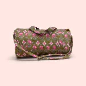 Bolsa de viaje Weekend Bag Shukar de algodón con estampado artesanal verde