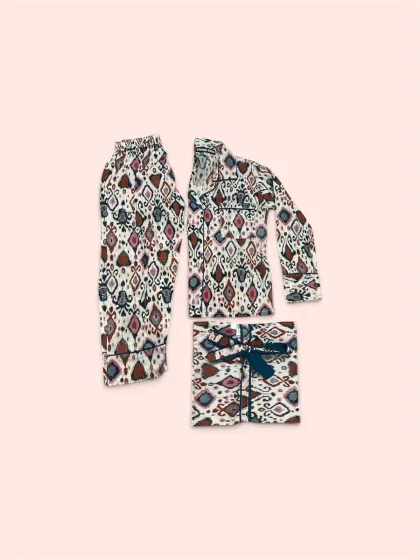 Pijama infantil Shukar de algodón con estampado artesanal beige, talla 2/3