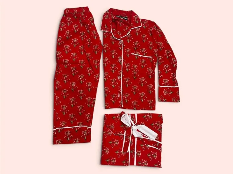 Pijama infantil Shukar de algodón con estampado artesanal rojo, talla 2/3