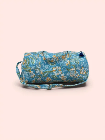 Bolsa de viaje Weekend Bag Shukar de algodón con estampado artesanal azul
